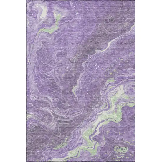 Purple Mint Green And Ivory Abstract Washable Area Rug With UV Protection Photo 3