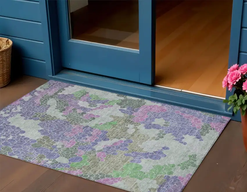 Purple Olive Green And Gray Geometric Washable Indoor Outdoor Area Rug Photo 2