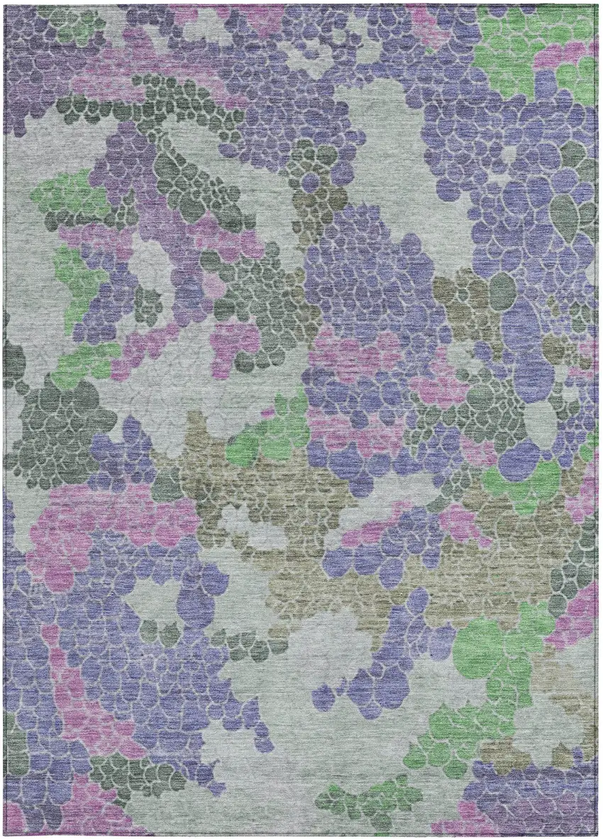 Purple Olive Green And Gray Geometric Washable Indoor Outdoor Area Rug Photo 4