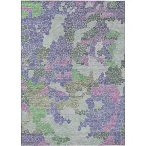 Photo of Purple Olive Green And Gray Geometric Washable Indoor Outdoor Area Rug