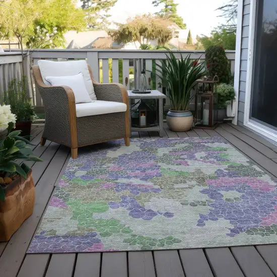 Purple Olive Green And Gray Geometric Washable Indoor Outdoor Area Rug Photo 5