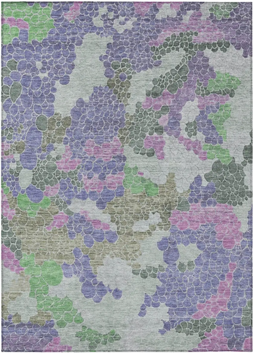 Purple Olive Green And Gray Geometric Washable Indoor Outdoor Area Rug Photo 1