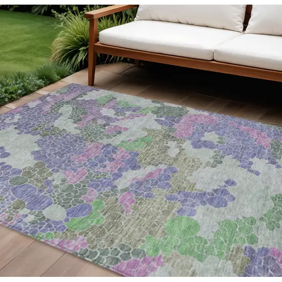 Purple Olive Green And Gray Geometric Washable Indoor Outdoor Area Rug Photo 2