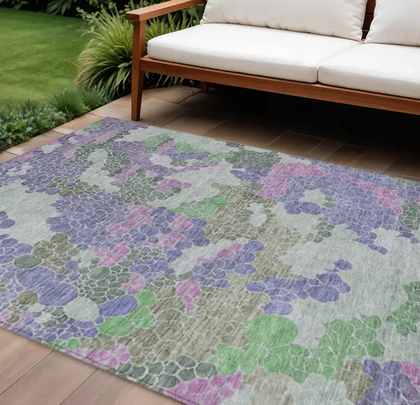 Purple Olive Green And Gray Geometric Washable Indoor Outdoor Area Rug Photo 2