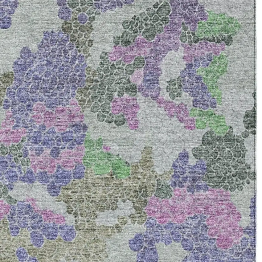 Purple Olive Green And Gray Geometric Washable Indoor Outdoor Area Rug Photo 3