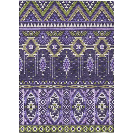 Purple Olive Green And Ivory Aztec Washable Indoor Outdoor Area Rug Photo 1