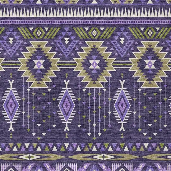 Purple Olive Green And Ivory Aztec Washable Indoor Outdoor Area Rug Photo 3