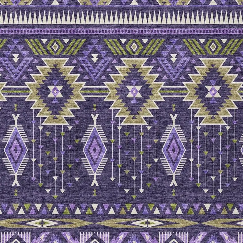 Purple Olive Green And Ivory Aztec Washable Indoor Outdoor Area Rug Photo 3