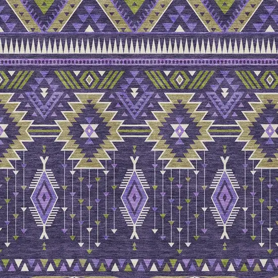 Purple Olive Green And Ivory Aztec Washable Indoor Outdoor Area Rug Photo 3