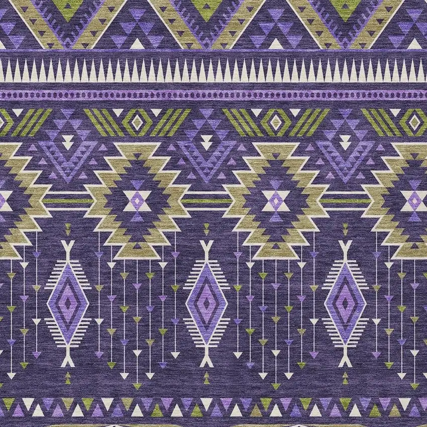 Purple Olive Green And Ivory Aztec Washable Indoor Outdoor Area Rug Photo 3
