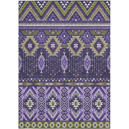 Purple Olive Green And Ivory Aztec Washable Indoor Outdoor Area Rug Photo 4