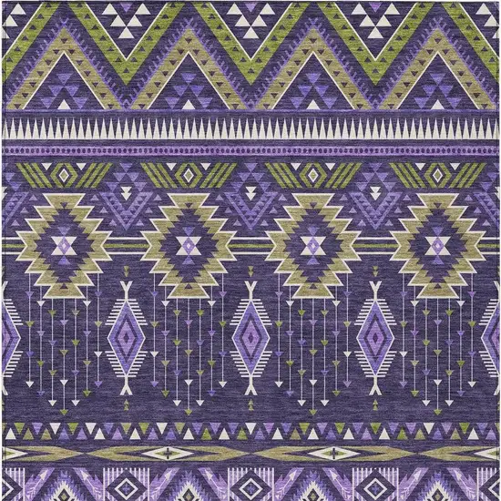 Purple Olive Green And Ivory Aztec Washable Indoor Outdoor Area Rug Photo 4
