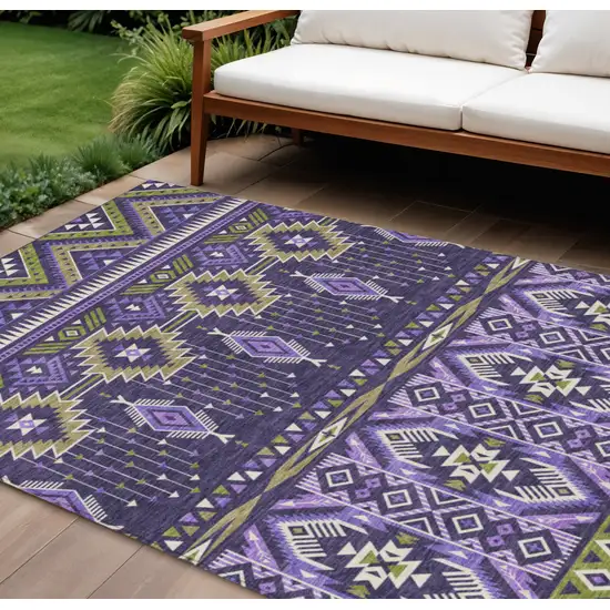 Purple Olive Green And Ivory Aztec Washable Indoor Outdoor Area Rug Photo 2
