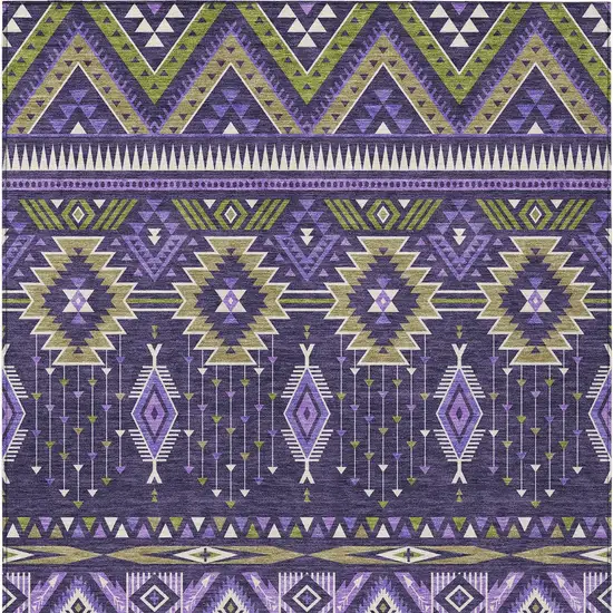 Purple Olive Green And Ivory Aztec Washable Indoor Outdoor Area Rug Photo 9