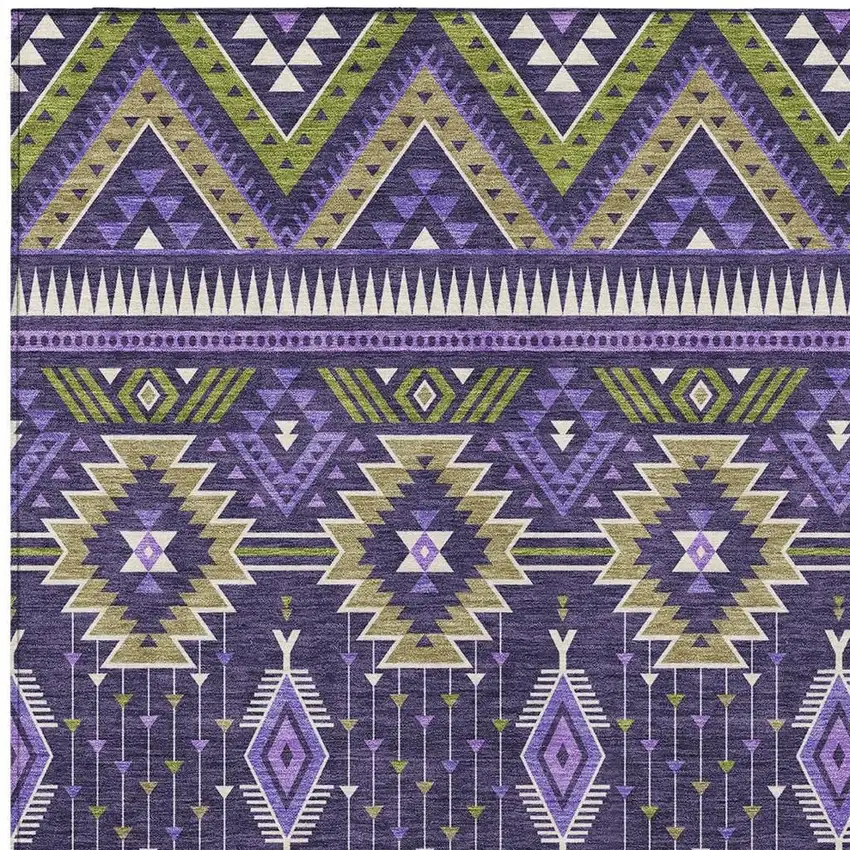 Purple Olive Green And Ivory Aztec Washable Indoor Outdoor Area Rug Photo 3