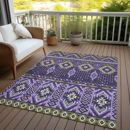 Purple Olive Green And Ivory Aztec Washable Indoor Outdoor Area Rug Photo 5