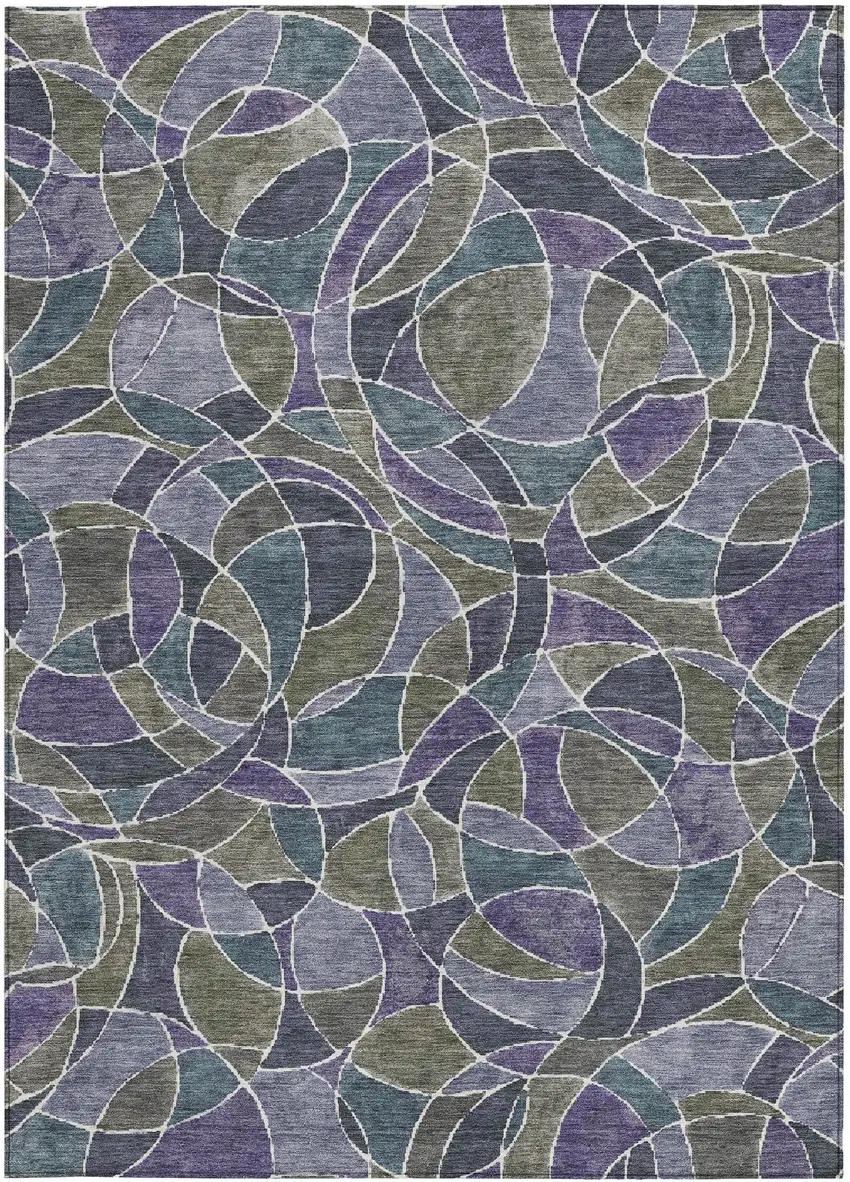 Purple Olive Green And Plum Geometric Washable Indoor Outdoor Area Rug Photo 3