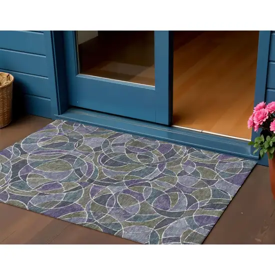 Purple Olive Green And Plum Geometric Washable Indoor Outdoor Area Rug Photo 2