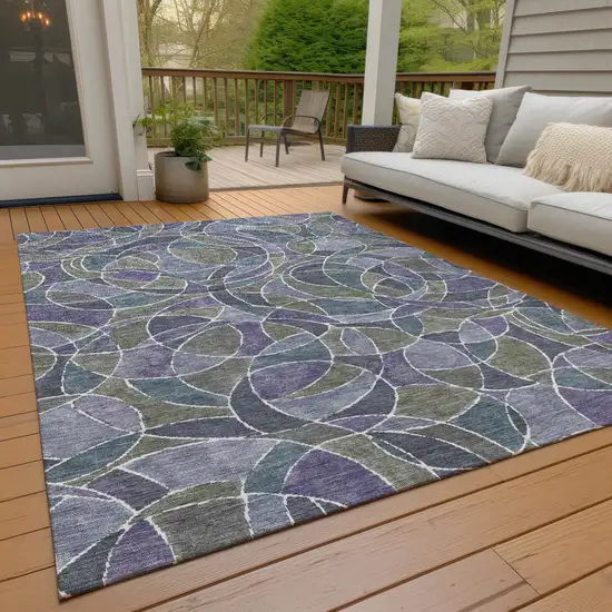 Purple Olive Green And Plum Geometric Washable Indoor Outdoor Area Rug Photo 5