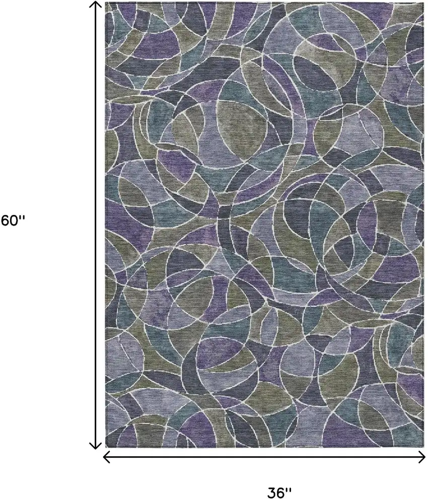 Purple Olive Green And Plum Geometric Washable Indoor Outdoor Area Rug Photo 9