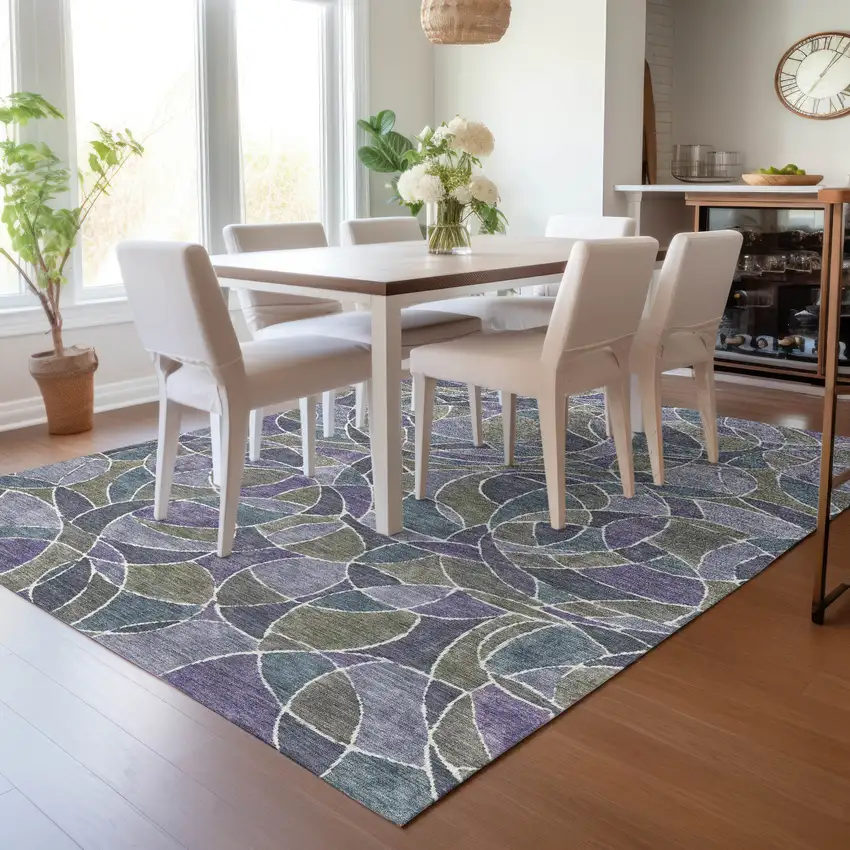 Purple Olive Green And Plum Geometric Washable Indoor Outdoor Area Rug Photo 6