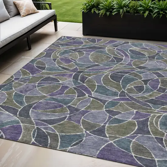 Purple Olive Green And Plum Geometric Washable Indoor Outdoor Area Rug Photo 2