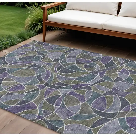 Purple Olive Green And Plum Geometric Washable Indoor Outdoor Area Rug Photo 2