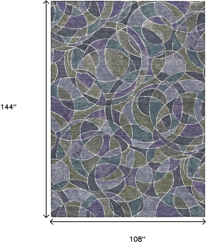 Purple Olive Green And Plum Geometric Washable Indoor Outdoor Area Rug Photo 8