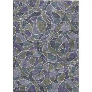 Photo of Purple Olive Green And Plum Geometric Washable Indoor Outdoor Area Rug