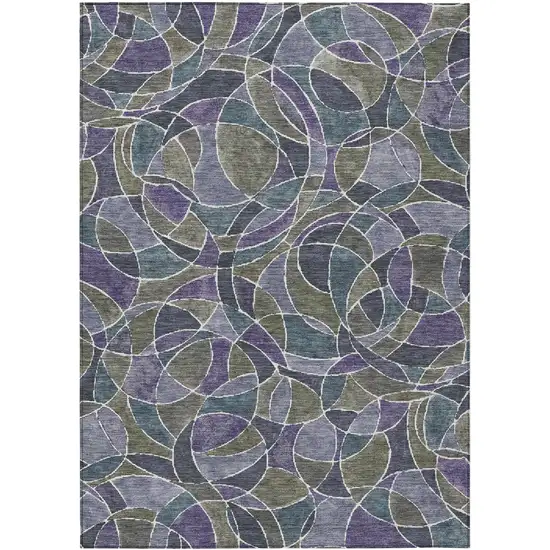 Purple Olive Green And Plum Geometric Washable Indoor Outdoor Area Rug Photo 1