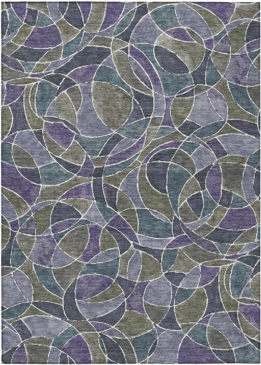 Purple Olive Green And Plum Geometric Washable Indoor Outdoor Area Rug Photo 1