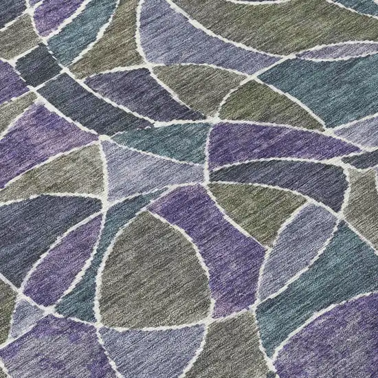 Purple Olive Green And Plum Geometric Washable Indoor Outdoor Area Rug Photo 9