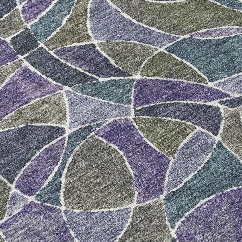 Purple Olive Green And Plum Geometric Washable Indoor Outdoor Area Rug Photo 9