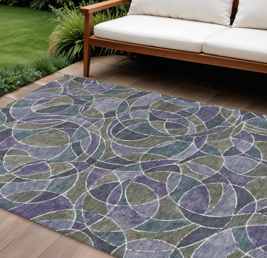 Purple Olive Green And Plum Geometric Washable Indoor Outdoor Area Rug Photo 2