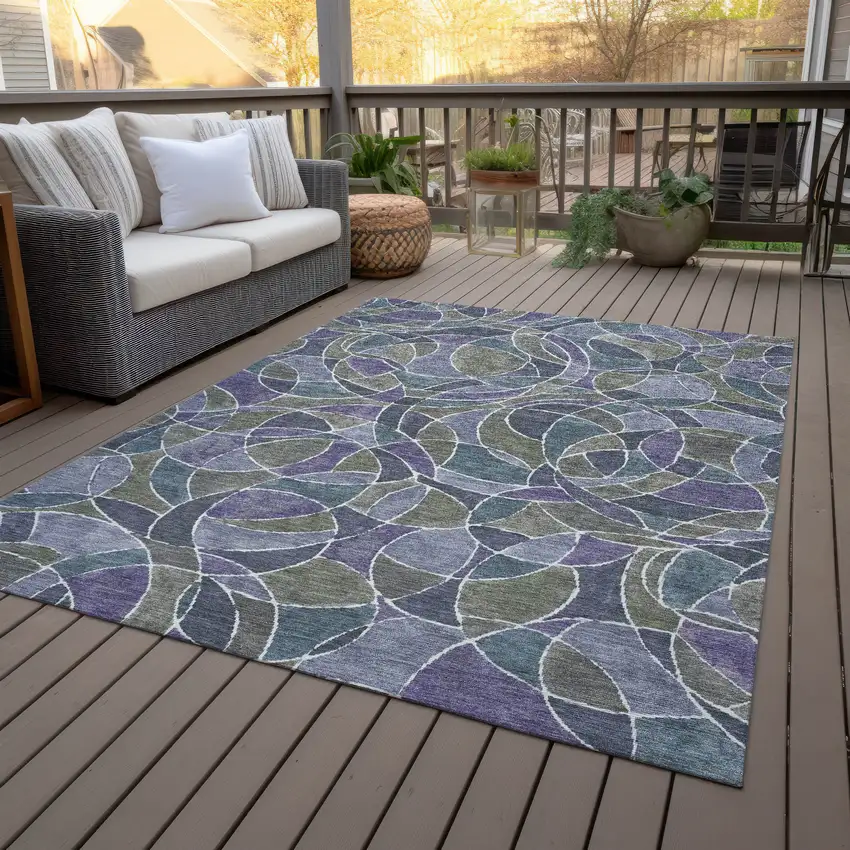 Purple Olive Green And Plum Geometric Washable Indoor Outdoor Area Rug Photo 7