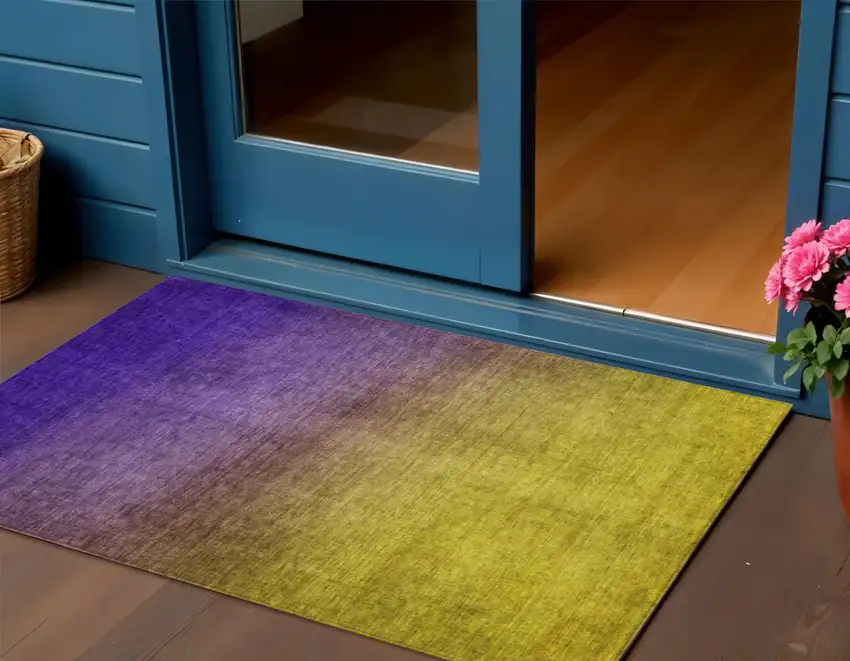 Purple Ombre Washable Non Skid Indoor Outdoor Area Rug Photo 1