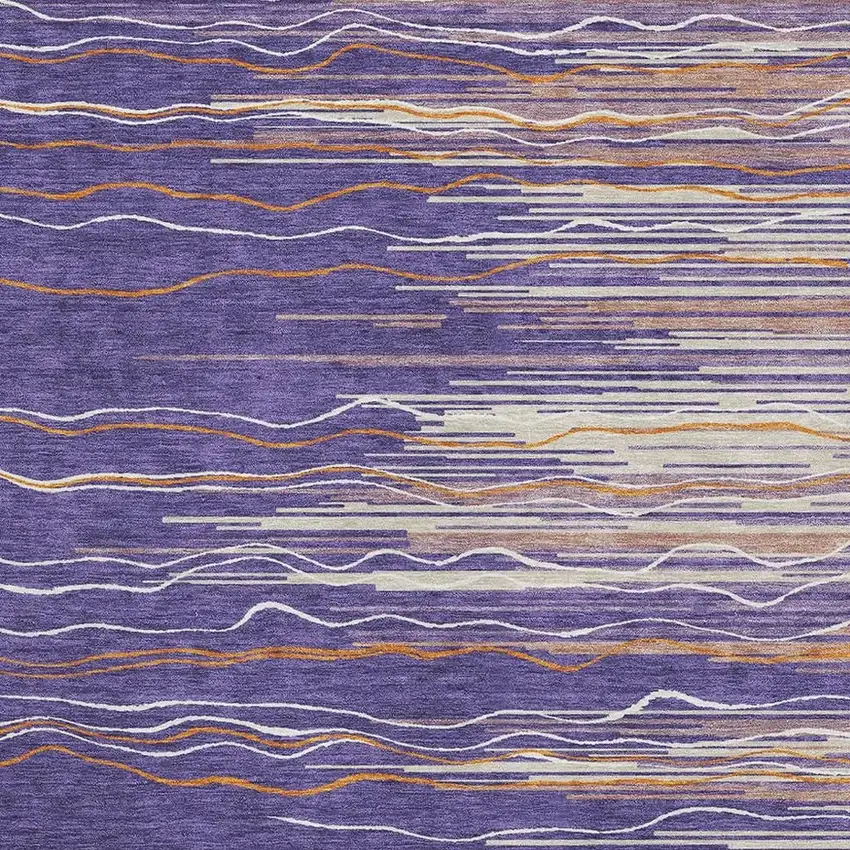 Purple Orange And Ivory Striped Washable Area Rug With UV Protection Photo 2