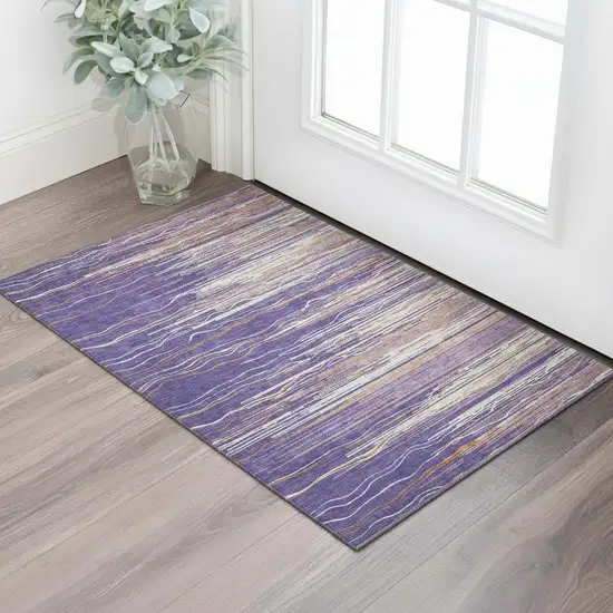 Purple Orange And Ivory Striped Washable Area Rug With UV Protection Photo 2