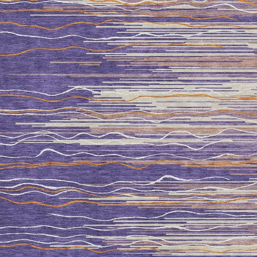 Purple Orange And Ivory Striped Washable Area Rug With UV Protection Photo 2