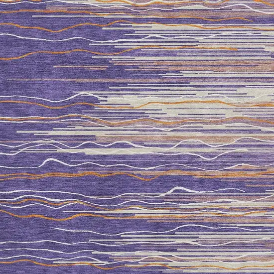 Purple Orange And Ivory Striped Washable Area Rug With UV Protection Photo 2