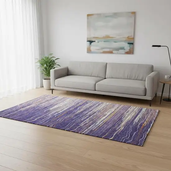 Purple Orange And Ivory Striped Washable Area Rug With UV Protection Photo 2
