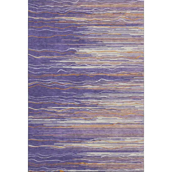 Purple Orange And Ivory Striped Washable Area Rug With UV Protection Photo 1