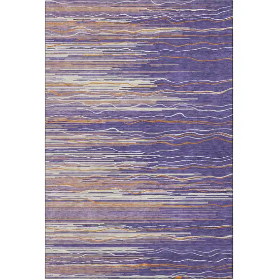 Purple Orange And Ivory Striped Washable Area Rug With UV Protection Photo 3
