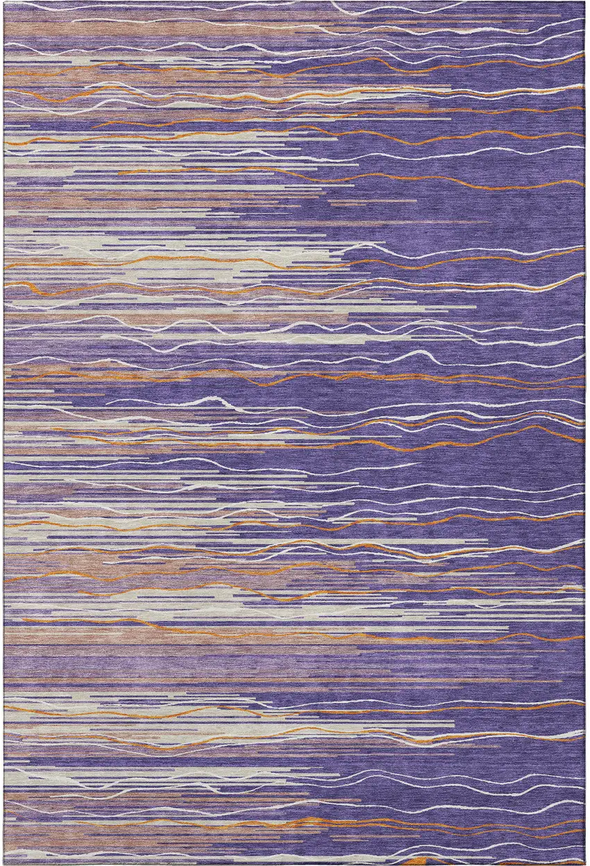 Purple Orange And Ivory Striped Washable Area Rug With UV Protection Photo 3