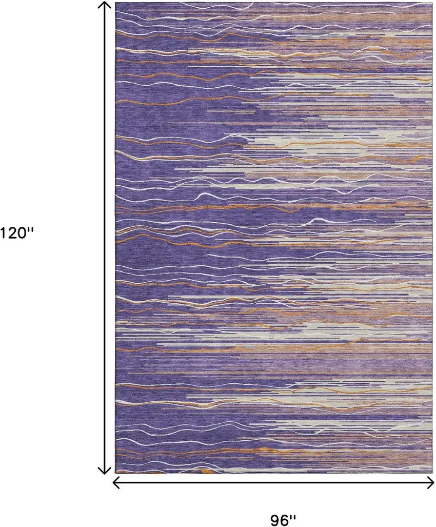 Purple Orange And Ivory Striped Washable Area Rug With UV Protection Photo 8