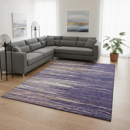 Purple Orange And Ivory Striped Washable Area Rug With UV Protection Photo 2