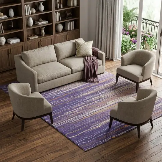 Purple Orange And Ivory Striped Washable Area Rug With UV Protection Photo 1