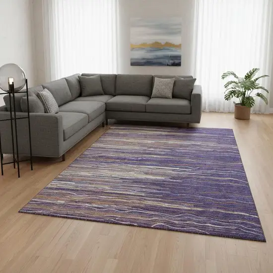 Purple Orange And Ivory Striped Washable Area Rug With UV Protection Photo 2