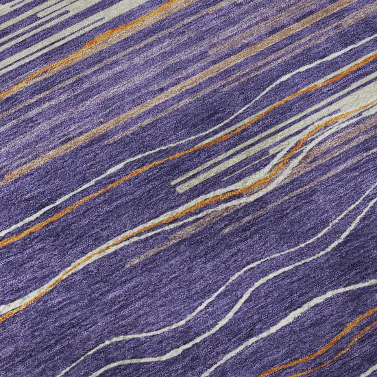 Purple Orange And Ivory Striped Washable Area Rug With UV Protection Photo 9