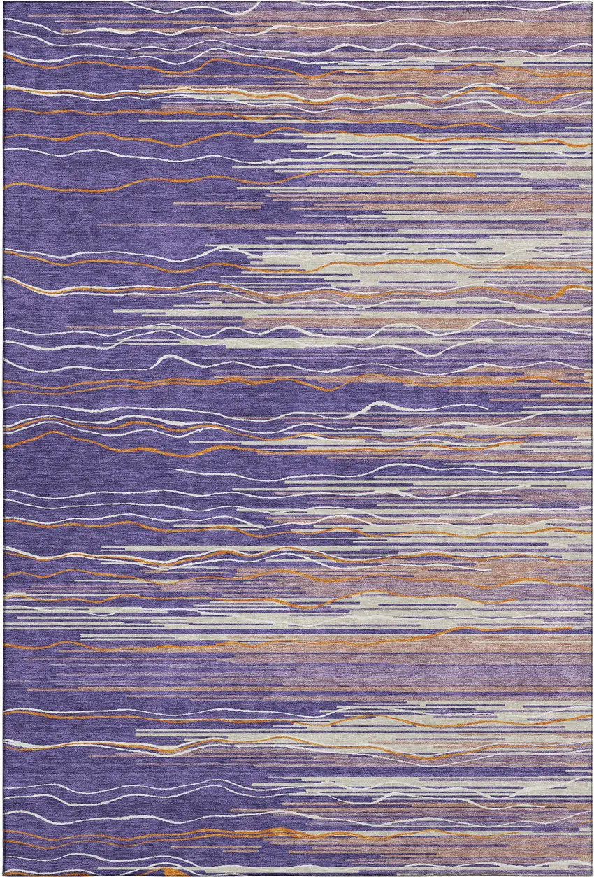 Purple Orange And Ivory Striped Washable Area Rug With UV Protection Photo 1